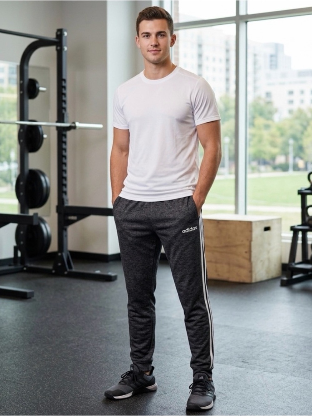 adidas Men's Charcoal Gray Joggers with White Stripes unisex